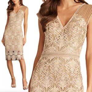 NWT TADASHI SHOJI EVONNE SEQUIN EMBROIDERED LACE DRESS Ginseng Size 16 CGA24350M
